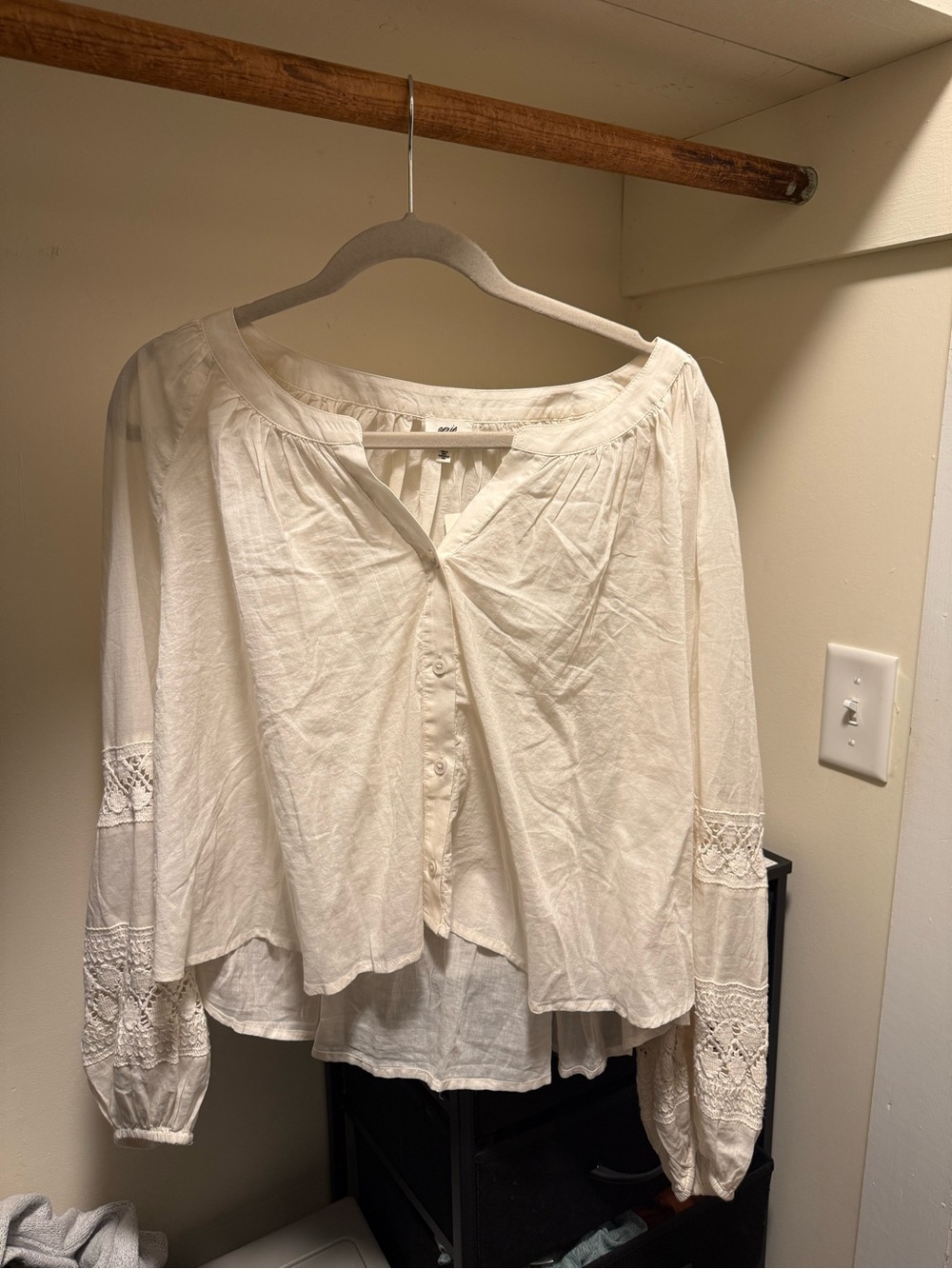 Aerie Women's Cream Button-Front Peasant Blouse